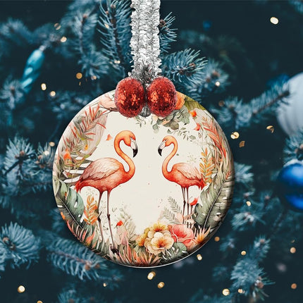 Ceremic Ornaments Crafts Round Porcelain Christmas Decorations Home Hanging Jewelry Souvenir Flamingos Circle Christmas Wreath