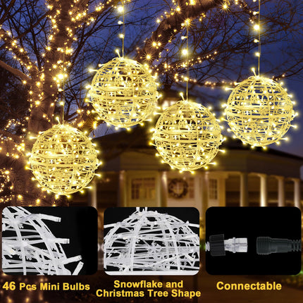 Likiyol Christmas Light Balls Outdoor 4 Pack 8" Sphere Christmas Lights with Plug, Hanging Tree Garden Globe Lights Waterproof String Lights for Yard, Patio, Porch, Party, Holiday Decor, Warm White