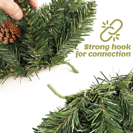 9 ft Christmas Garland, Pre-lit Garland with 50 Warm Lights, Classic Green Christmas Garland with 300 Branch Tips and Real Pinecone Decoration