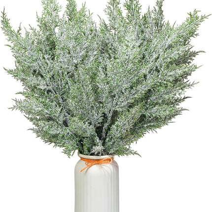 Yinder 12 Pcs 18.5 Inch Snowy Faux Cedar Branches Frosted Artificial Cedar Picks and Sprays Cedar Twigs Stems Christmas Greenery Stems Green Artificial Cedar Sprigs for Christmas Holiday (Classic)