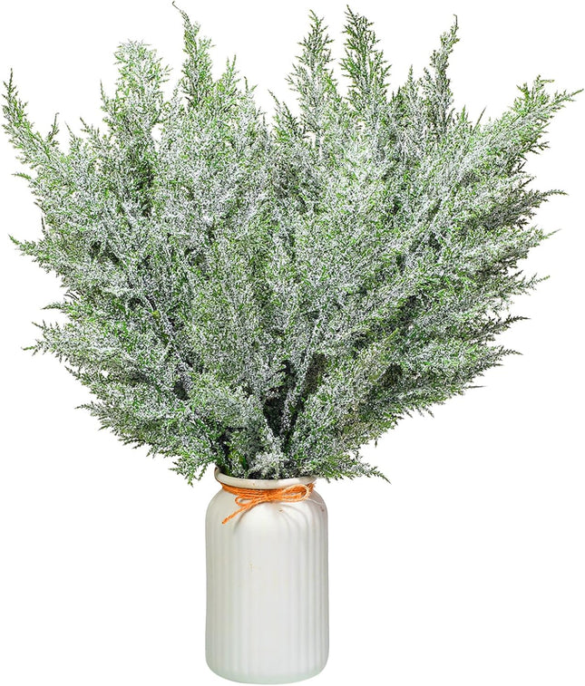 Yinder 12 Pcs 18.5 Inch Snowy Faux Cedar Branches Frosted Artificial Cedar Picks and Sprays Cedar Twigs Stems Christmas Greenery Stems Green Artificial Cedar Sprigs for Christmas Holiday (Classic)
