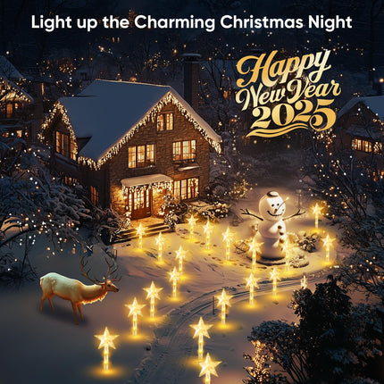 Christmas Decorations Solar Lights Outdoor: 8 Pack 64 LED Solar Christmas Lights Outdoor Waterproof, 8 Warm White Lighting Modes Christmas Pathway Lights Xmas Decor for Outside Yard Garden Backyard