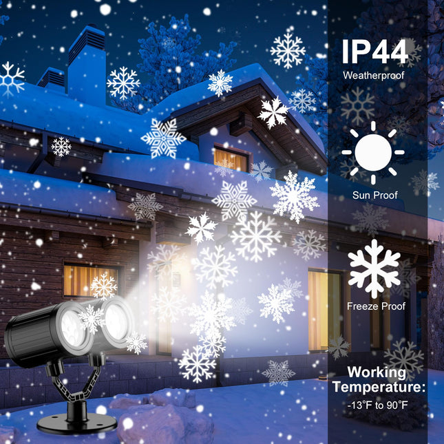 Snowflake Christmas Projector Lights Outdoor d Double Head Snowflake Projector Lights Waterproof LED Snowfall Projector Lights for Holiday Snowflake Lights for Christmas Decoration