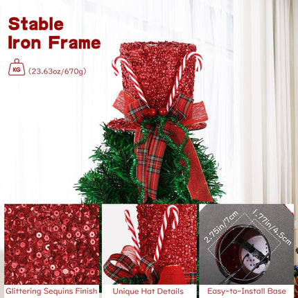 Lewondr Christmas Tree Topper Hat Projector, Snowman Hat Tree Topper with Snowflake Projector Light, Decorative Elf Hat Tree Topper for Xmas Tree Year Holiday Party Winter Home Decoration, Red
