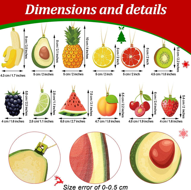 Christmas Tree Wooden Hanging Ornaments Wood Fruit Ornaments Animal Ornaments Vegetable Ornaments Decoration Slices Tree Ornaments for Christmas Tree Wreath Fireplace Decor (Fruit Style,24 Pieces)