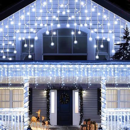 Icicle Christmas Lights Outdoor, 66ft 520 LED Icicle Lights for Outside, Plug in String Lights with 8 Modes Timer Waterproof for House Holiday Decor Wedding Christmas Decorations (White)