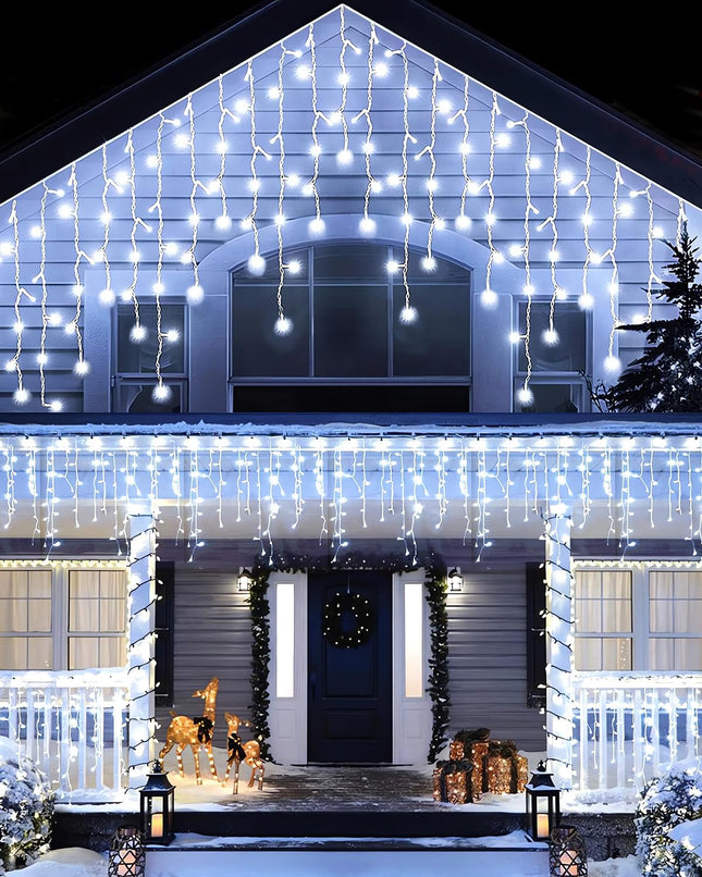Icicle Christmas Lights Outdoor, 66ft 520 LED Icicle Lights for Outside, Plug in String Lights with 8 Modes Timer Waterproof for House Holiday Decor Wedding Christmas Decorations (White)