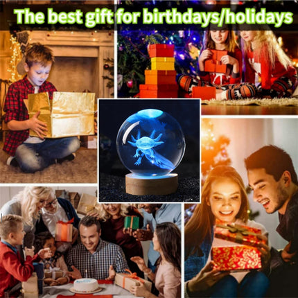 axolotl lamp,3.15 inch 3D K9 Crystal Ball Axolotl Night Light with Wooden Base,16 colors change,remote control,color box,Birthday Christmas axolotl