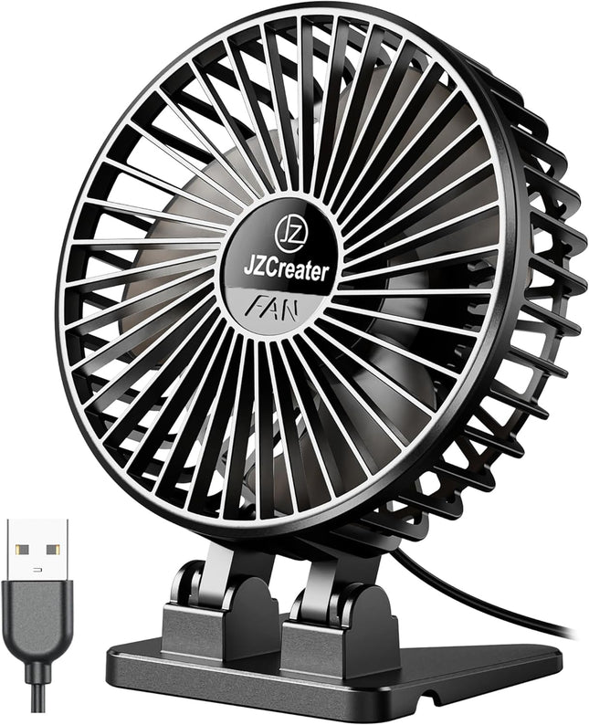 Jzcreater Usb Desk Fan, Mini Fan Portable, 3 Speeds Desktop Table Cooling Fan, Plug In Power Fan, Rotation Strong Wind, Quiet
