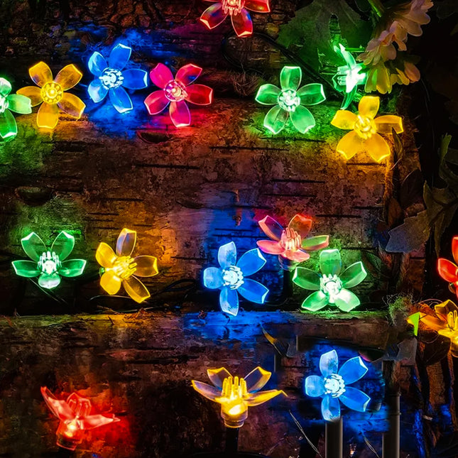Plug in Cherry Blossom Decorative String Lights, 33ft 100 LED USB Lighted Flower Decorations with Timer for Indoor Bedroom Tent Bed Patio Party Wedding Christmas Tree Decor, Multi Colored