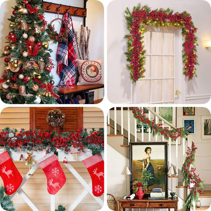 Christmas Red Berry Garland, 6FT Artificial Red Berry Garland Bendable Stems for Christmas Tree Fireplace Home Party, Burgundy Red Berry Wreath for Christmas Year Holiday Winter, 1pcs