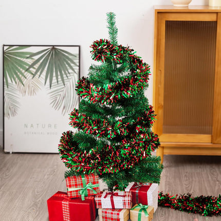 33FT Christmas Tinsel Garland Red Green Metallic Tinsel Twist Garland Hanging Foil Garland for Xmas Tree Decoration Wedding Party Supplies (Red Green)