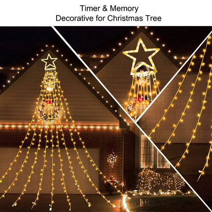 ZTX Christmas Star String Lights,11 Lighting Modes Christmas Decorations Clearance Outdoor with Remote,11Ft Waterfall Christmas Tree Lights for Christmas, Year,Birthday(Warm White)