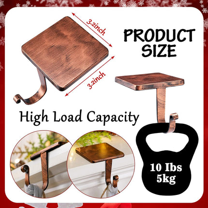 Tandefio 4 Pcs Christmas Stocking Holders for Mantle Heavy Duty Stocking Hangers with Protective Pads Cast Iron Xmas Stocking Hooks for Fireplace Home Shelf (Vintage Copper)