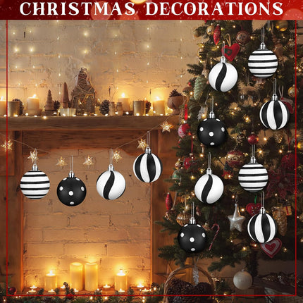 12 Pcs Christmas Ball Ornaments 2.4 Inch Black and White Christmas Hanging Balls Red Green Glittering Balls Elf Plastic Balls for Xmas Tree Decoration(Fresh Style)