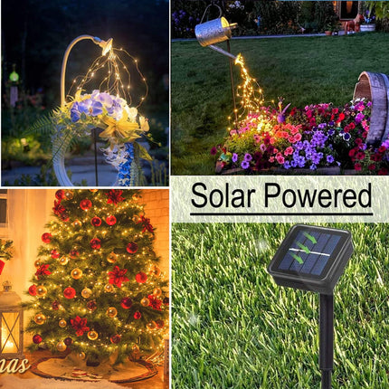 Solar Waterfall Fairy Bunch Lights Outdoor Waterproof 200LEDs 8 Modes Watering Can Light (NO CAN), Solar Powered String Lights Firefly Vine Christmas Tree Garden Decorations Gardening s For Mom