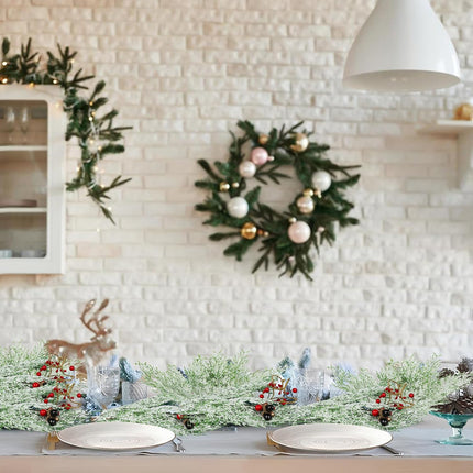 40 Pcs Christmas Snowy Artificial Pine Needles Branches 13.5 Inch Snow Frosted Pine Picks Twigs Christmas Greenery Cedar Sprigs Pine Picks Stems for Christmas Wreath Garland Crafts Home Decor