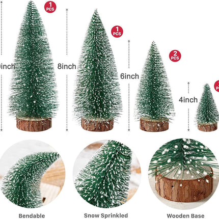Mini Christmas Trees Christmas Decor, Artificial Christmas Mini Bottle Brush Trees Tabletop, Christmas Decoration Trees with 4 Size Xmas Holiday Decor (Green, 6Pcs)