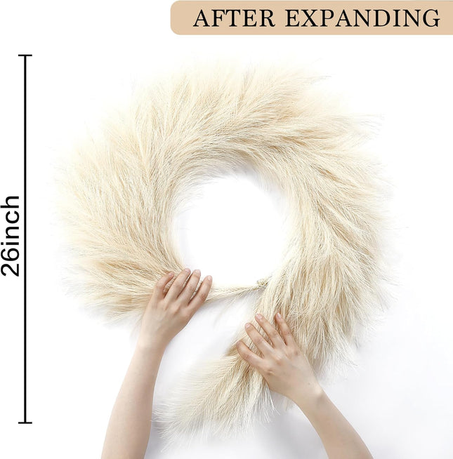 Sggvecsy Pampas Grass Wreath 26’’ Faux Pampas Wreath for All Seasons Artificial Pampas Wreath Christmas Decor Boho Wall Decor for Front Door Farmhouse Fall Autumn Xmas Spring Wreath Decoration (Biege)