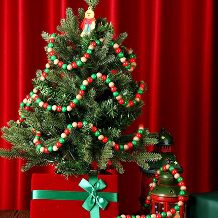 16 Feet Christmas Wooden Bead Garland Christmas Wood Red and Green Bead Garland Decor Xmas Candy Cane Decoration Farmhouse Rustic Bead Tree Decoration for Holiday Party