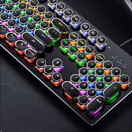 Basaltech Typewriter Keyboard, Mechanical Keyboard with LED Backlight, Steampunk Keyboard with 104-Keys Round Keycaps, Black Switch Wired Keyboard for Computer or Mac