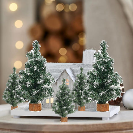 5 Pack Tabletop Artificial Mini Xmas Pine Tree Miniature Pine Christmas Tree with Base for Christmas Winter Mantel Holiday Indoor Home Kitchen Dining Table Decorations