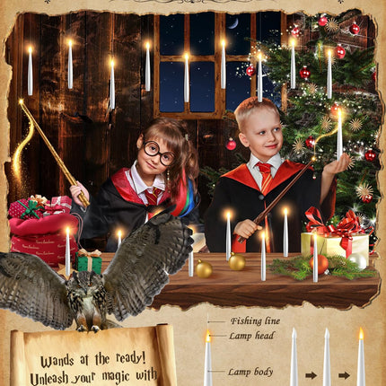 Floating Candles with 2 Wand - 24 Pack Christmas Decorations Magic Flameless Candles Flickering Warm Light LED Hanging Candle Remote, Operated Candles for Christmas Outdoor Indoor Party Decor
