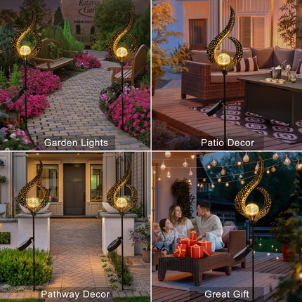 HOMEIMPRO Outdoor Garden Solar Lights Stake Lights, Crackle Glass Globe,Metal Flower Waterproof LED Fairy Lights for Pathway,Lawn,Patio or Courtyard,Gardening (Bronze)