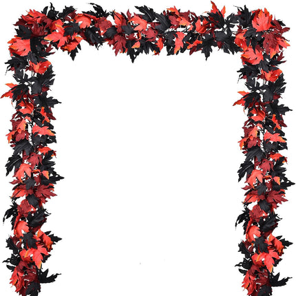 DearHouse 2 Pack Fall Garland Maple Leaf Clearance, 5.9Ft/Piece Halloween Maple Garland Black and Red Autumn Foliage Garland Halloween Decor for Home Fireplace Party (Black and Red)