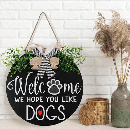 Zavothy Interchangeable Welcome Wreath Sign for Farmhouse Front Porch Decor - We Hope You Like Dogs, for Independence Day All Seasons Holiday Halloween Christmas Home Decoration