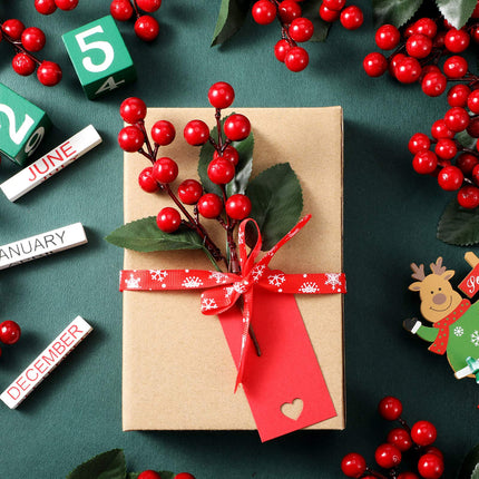 WILLBOND 24 Pieces Artificial Christmas Berry Picking Berry Branches Holly Leaves Picking Fake Berries Christmas Crafts Party Holiday Decoration (Natural Color)