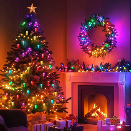Minetom C9 LED Christmas Lights Outdoor, 150 LED RGB Smart Christmas Tree Lights with Music Sync APP Controlled, Waterproof Connectable C9 String Lights for Indoor House Party Patio Garden Decor