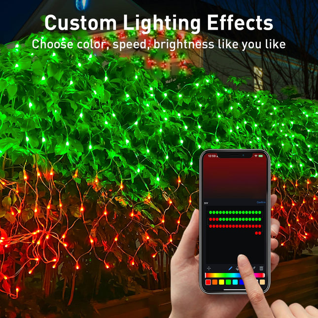 Smart Net Lights Outdoor APP Programmable, 3 Pack 150 LEDs 4 x 6 ft Christmas Net Lights for Bush, 58 Modes Dimmable Connectable RGB Mesh Lights for Xmas Bushes Diwali Decorations for Home Schedule