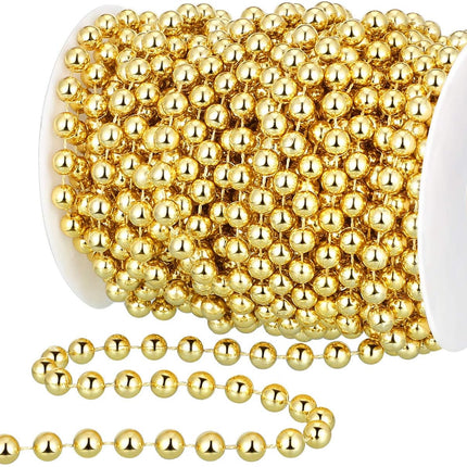 WILLBOND 50ft Christmas Tree Beads Artificial Pearls Beads Garland Plastic Beads Roll for Christmas Tree Wedding DIY Decoration Supplies(Gold)