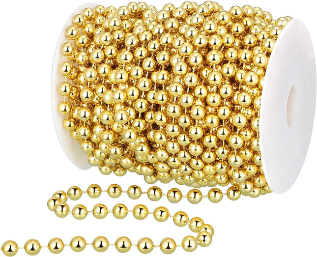 WILLBOND 50ft Christmas Tree Beads Artificial Pearls Beads Garland Plastic Beads Roll for Christmas Tree Wedding DIY Decoration Supplies(Gold)