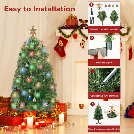 3FT Artificial Christmas Tree, Premium Artificial Small Christmas Tree with String Lights for Home Office Holiday Party Decoration with Foldable Stand, Easy Assembly