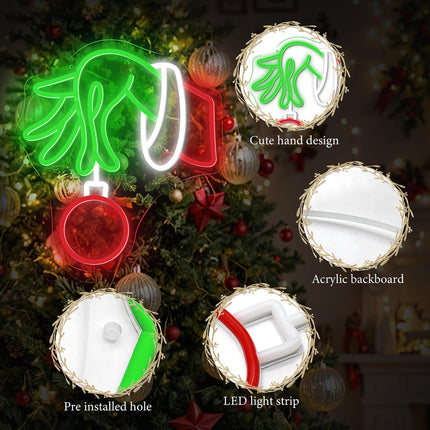 Christmas Neon Sign,Merry Christmas LED Decoration Neon Signs for Wall Decor,Dimmable Hand Neon Light,Christmas LED Neon Sign