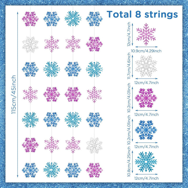 Faccito 8 Pcs Winter Snowflake Hanging Decorations Winter Wonderland Party Decorations Snowflake Garland for Christmas Frozen Party Winter Wonderland Girls Birthday Supplies(Multicolor,Glitter)