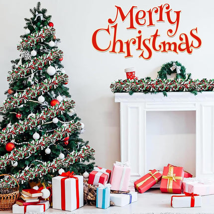 50FT Red Green White Christmas Tinsel Garland Metallic Twist Decoration for Xmas Tree, Year, Birthday Party, Holiday Decor, Indoor & Outdoor Supplies