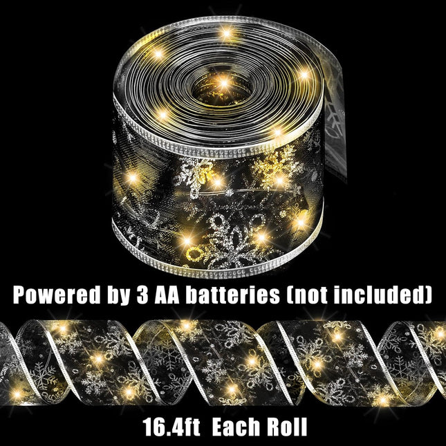 Hoolerry Christmas Black Ribbon Lights Christmas Lights 16.4 ft Glow Christmas Tree Ribbon Battery Operated Indoor String Lights for Outdoor Xmas Holiday Party Wedding Garland Lighted Decoration
