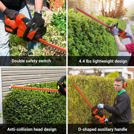 Upgraded Electric Cordless Hedge Trimmer, 22” Dual-Action Blade, 3000 RPM/min Power Hedge Trimmers with 20V 4.0Ah Battery and Fast Charger, Safety Double Switch