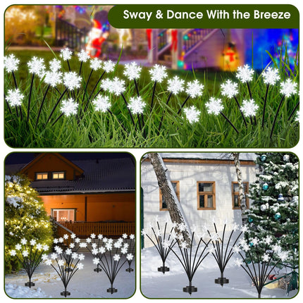 Christmas Pathway Lights Outdoor Snowflake Firefly Lights Solar Powered,Waterproof Xmas Solar Garden Stake Lights Swaying for Yard Patio Decor (2Packs)