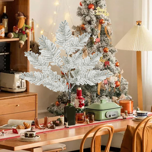 SNAIL GARDEN 33"/82CM Large Snowy Artificial Pine Branches, Pine Needle Branch with Realistic Snow Velvet Cotton,Fake Pine Tree Branches with Long Stem, Christmas Tree Filler for DIY Home Decor