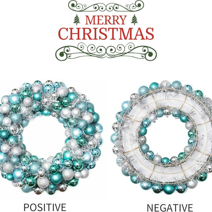 Amooca 16in Christmas Ball Wreath with LED Lights Front Door Window Decorative Hanging Ornaments Table Centerpiece Holiday Party Home Decoration Blue Silver