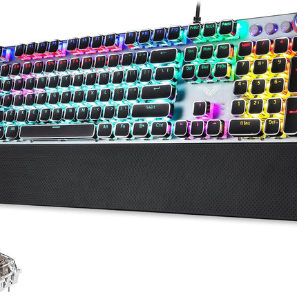 AULA F2088 Mechanical Gaming Keyboard, Tactile Brown Switches, LED Rainbow Backlit, Volume Controls, Removable Wrist Rest, Unique Cool Square Keycaps, Full Size Wired Keyboard for Windows/Mac/PC