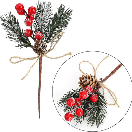 GREENWISH 10Pcs Christmas Pine Cone Picks Decorations, Christmas Red Berry Stems Wreath Picks Holly Spray for Winter Decoration Holiday Crafts, Xmas Decorations