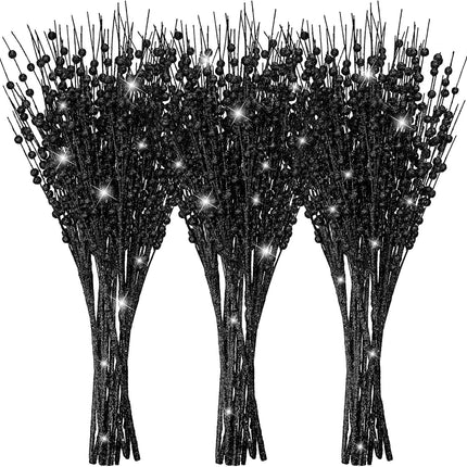 Jutom 12 Pieces Christmas Artificial Glitter Berry Stems 15.7 Holly Berry Picks Ornaments Fake Christmas Tree Pick Sticks Decorations Glitter Twig Branches for Vase Home Wedding Holiday (Black)
