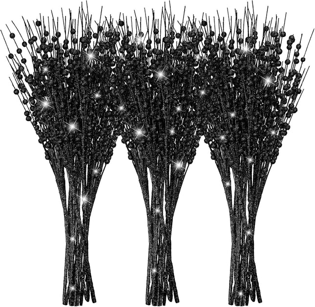 Jutom 12 Pieces Christmas Artificial Glitter Berry Stems 15.7 Holly Berry Picks Ornaments Fake Christmas Tree Pick Sticks Decorations Glitter Twig Branches for Vase Home Wedding Holiday (Black)