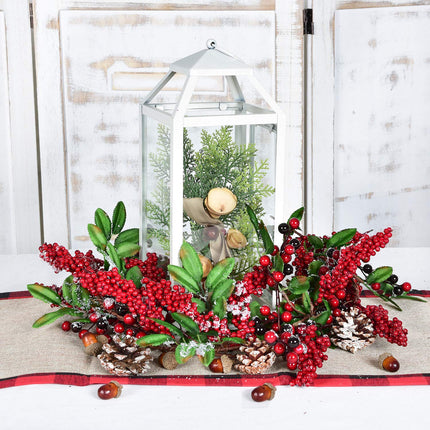 Artiflr 6 feet Red Berry Garland with Green Leaves Wired Christmas Berry Garland Rustic Berry Twig Artificial Garland for Holiday Winter Season Mantel Fireplace Table Runner Centerpiece Decoration
