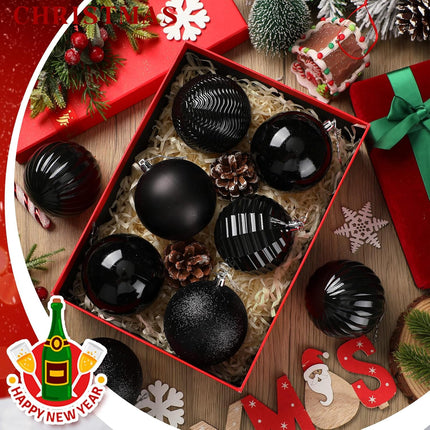 24 Pcs 3.14" Large Christmas Balls Ornaments Christmas Tree Decoration Plastic Shatterproof Hanging Ornaments Set for Xmas Wedding Holiday Party Wreath Home Decor(Black)